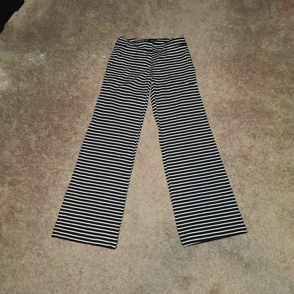 7th Avenue Design Studio Striped Wide Leg Pants Womens 2 High Rise Black/white